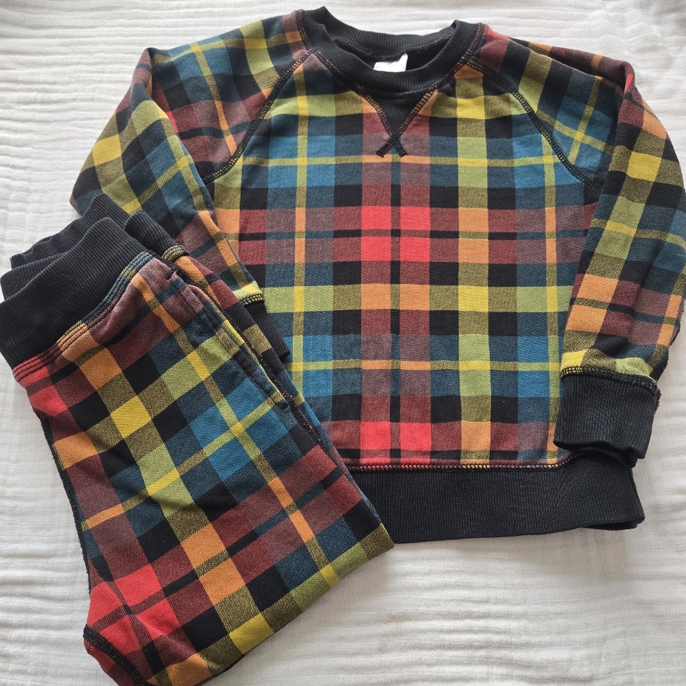 Colorful Plaid Sweatshirt and Pants Set Hanna Andersson 110 5